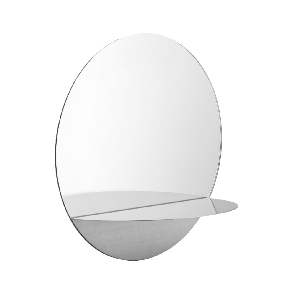 Espejo de pared circular moderno con repisa metálica integrada-noemiross.shop