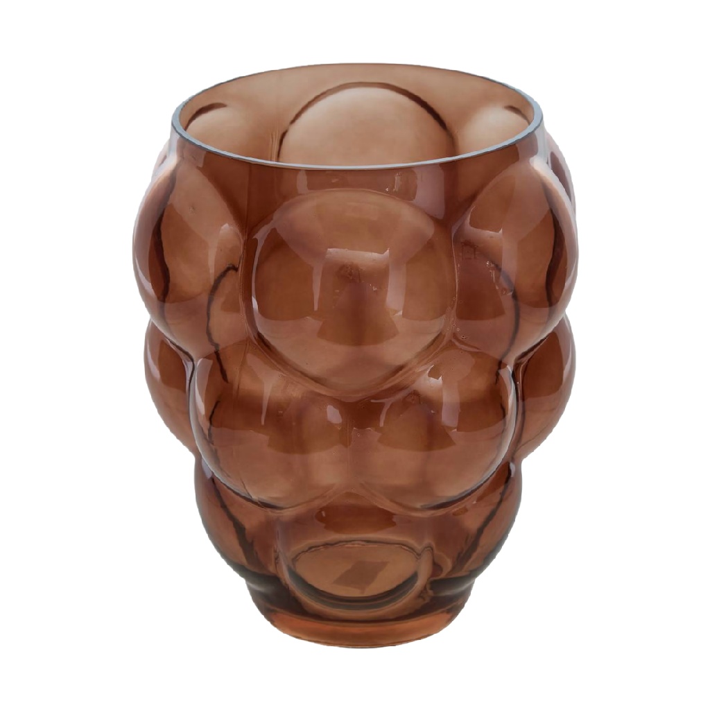 Amber Bubble Glass Vase, Rounded Sculptural Design-noemiross.shop