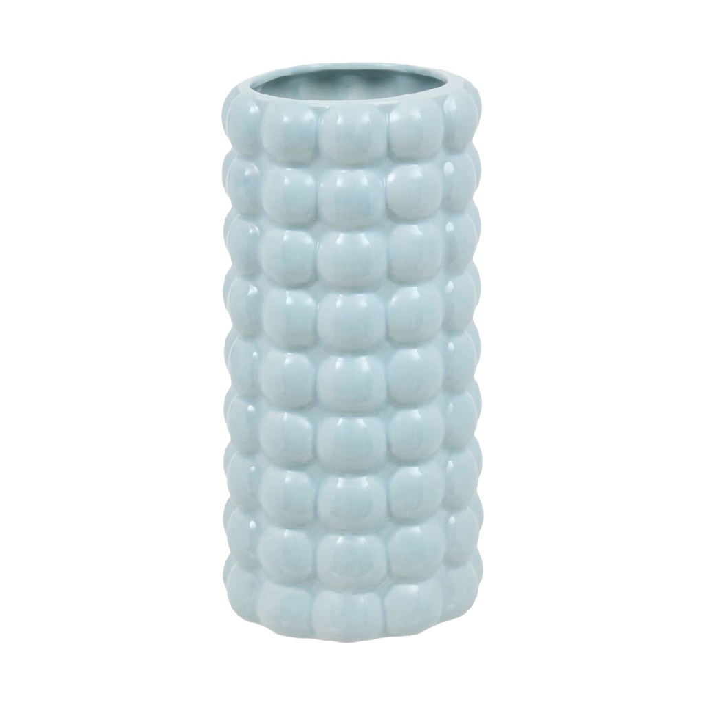 Light Blue Bubble Ceramic Vase, Tall Cylindrical Shape-noemiross.shop